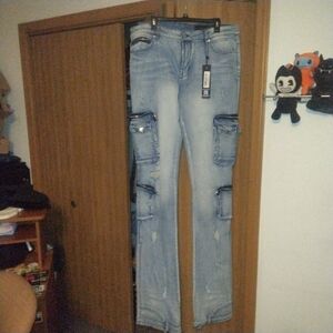 Rockstar Original Shane Light Blue Super Stacked Flare Jeans